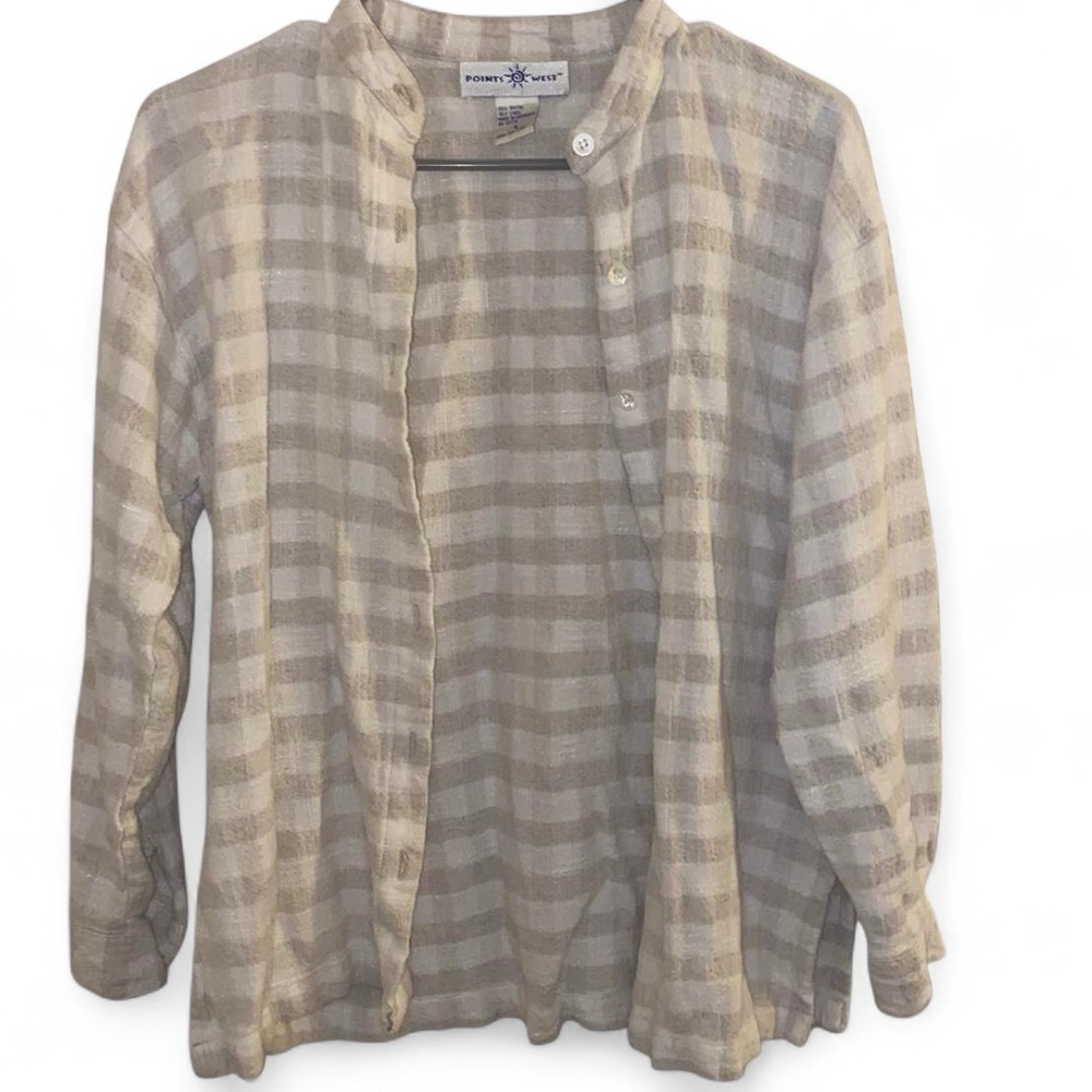 Points West Cream Squared Patterned Vintage Butto… - image 1